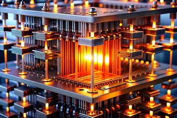 Quantum Computing Power: A close-up of a powerful quantum computer, showcasing the intricate circuitry and glowing lights, symbolizing the future of computing and technological advancement.
