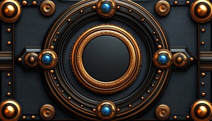 Obraz premium Circular Ornamental Frame with Gold Accents and Blue Gems