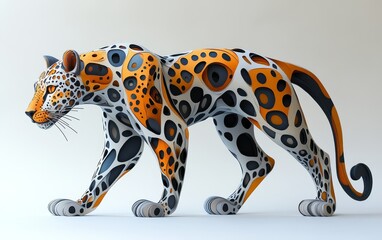 3D paper model of a leopard with pastel yellow bla 0095 leopard, animal, cat, jaguar, wild, predator, tiger, mammal, wildlife, zoo, feline, nature, carnivore, isolated, spots, cartoon, panther, fur, b