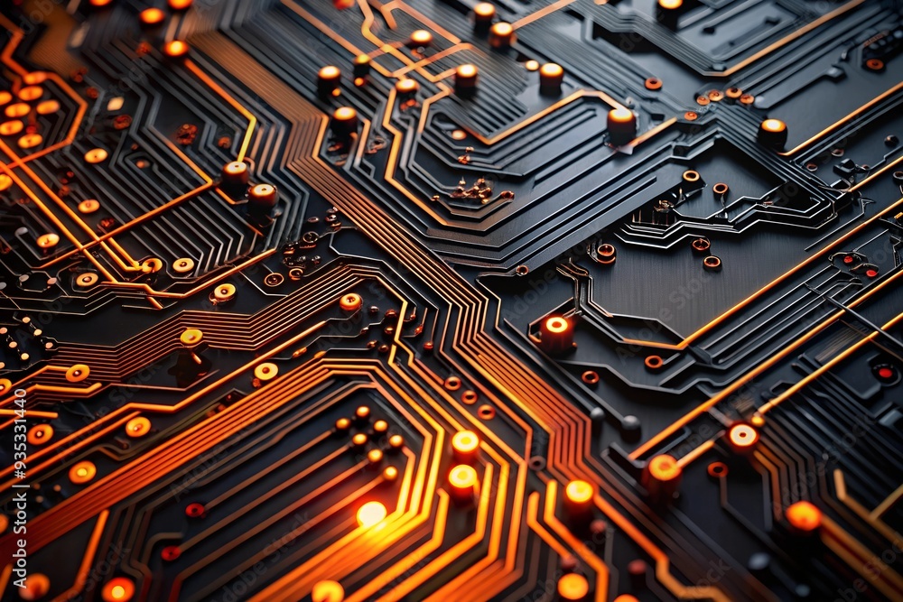 Aufkleber illuminated core: a close-up view of a motherboard, its intricate circuitry glowing with power and p