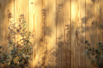 Natural Wood Grain Texture with Blurred Plants in the Foreground
