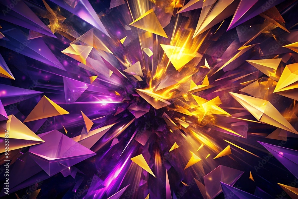 Aufkleber golden spikes: abstract explosion of purple and gold triangular shapes, creating a dynamic and vibra