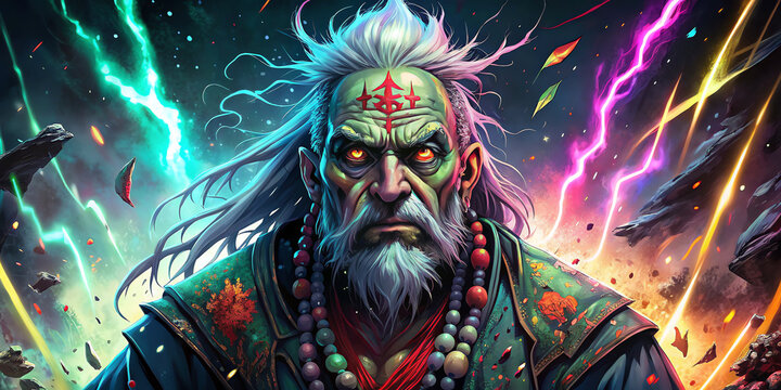paint splatter anime art, the boogie man , baba yaga