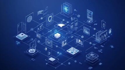 Interactive Medical Design with Blue Background and Health Icons