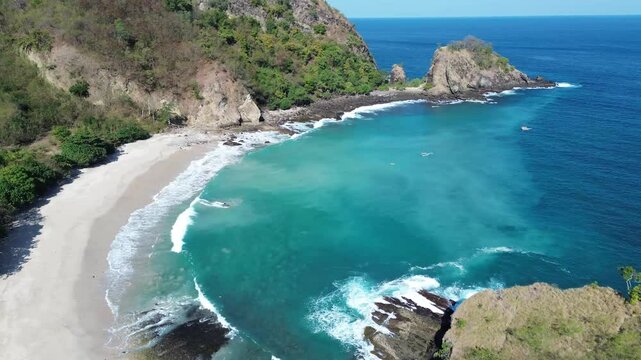 Drone Aerial view koka beach in sikka maumere, NTT, Indonesia