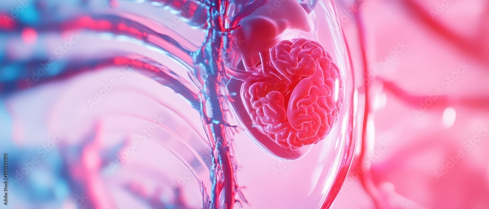 Poster a vibrant illustration of a brain surrounded by colorful neural networks in a surreal environment, s