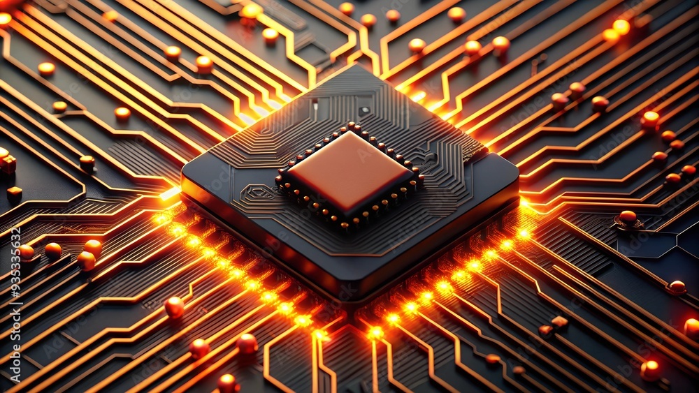 Aufkleber the heart of innovation: a close-up shot of a glowing cpu on a circuit board, symbolizing the power 