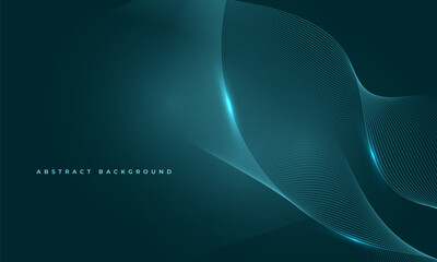 Abstract dark blue vector background with glowing blue wavy lines.