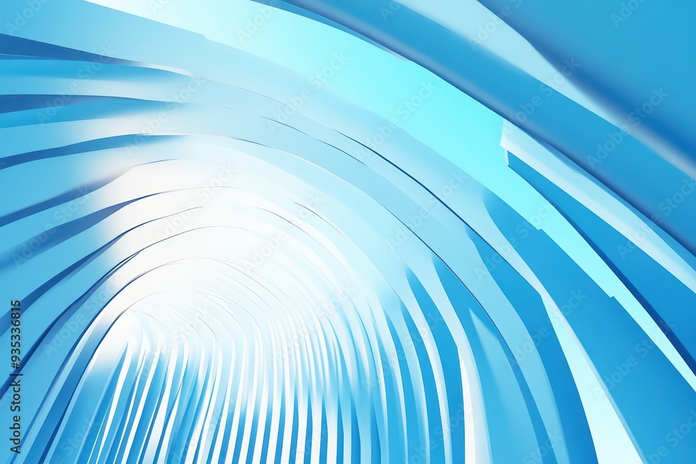 Poster abstract blue tunnel design with layered textures and soft lighting, creating a serene and futuristi
