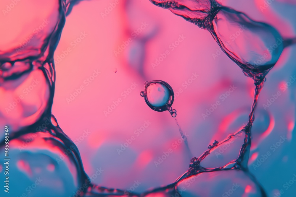 Poster abstract close-up of colorful water droplets and bubbles, creating mesmerizing patterns in shades of
