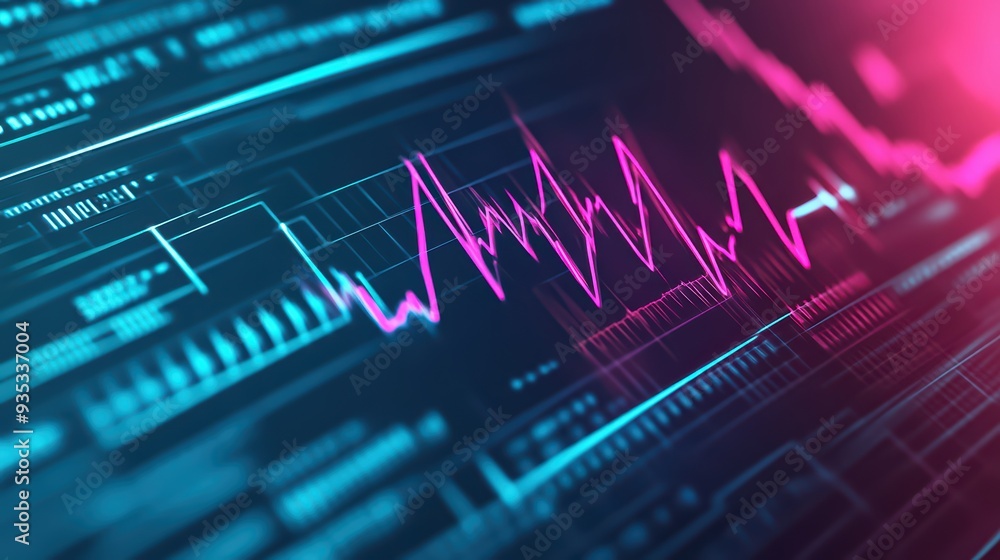 Poster abstract digital background with vibrant wave patterns, perfect for tech, data, and futuristic theme