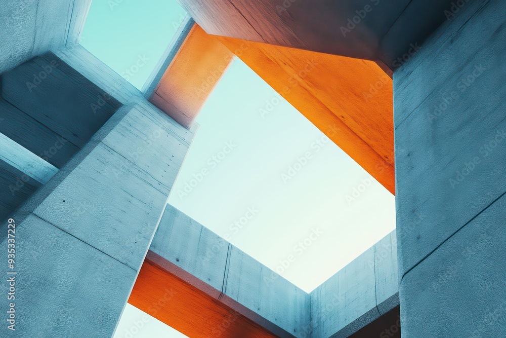Poster abstract view of modern architecture, showcasing geometric shapes and natural light streaming throug
