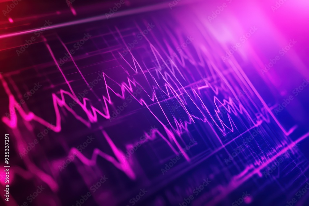 Poster abstract visual of data trends and fluctuations displayed with vibrant colors, ideal for technology 