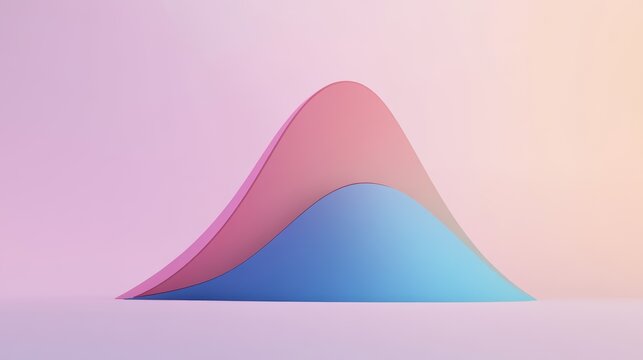 Colorful Normal Distribution Curves on Gradient Background Two overlapping normal distribution curves in pink and blue tones displayed on a soft gradient background, representing statistical data 