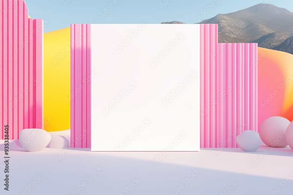 Poster colorful modern backdrop with abstract shapes and a blank canvas, perfect for creative displays and 