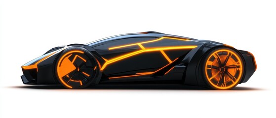 Fototapeta premium Futuristic car design featuring sleek lines and vibrant orange accents, perfect for technology and automotive enthusiasts.