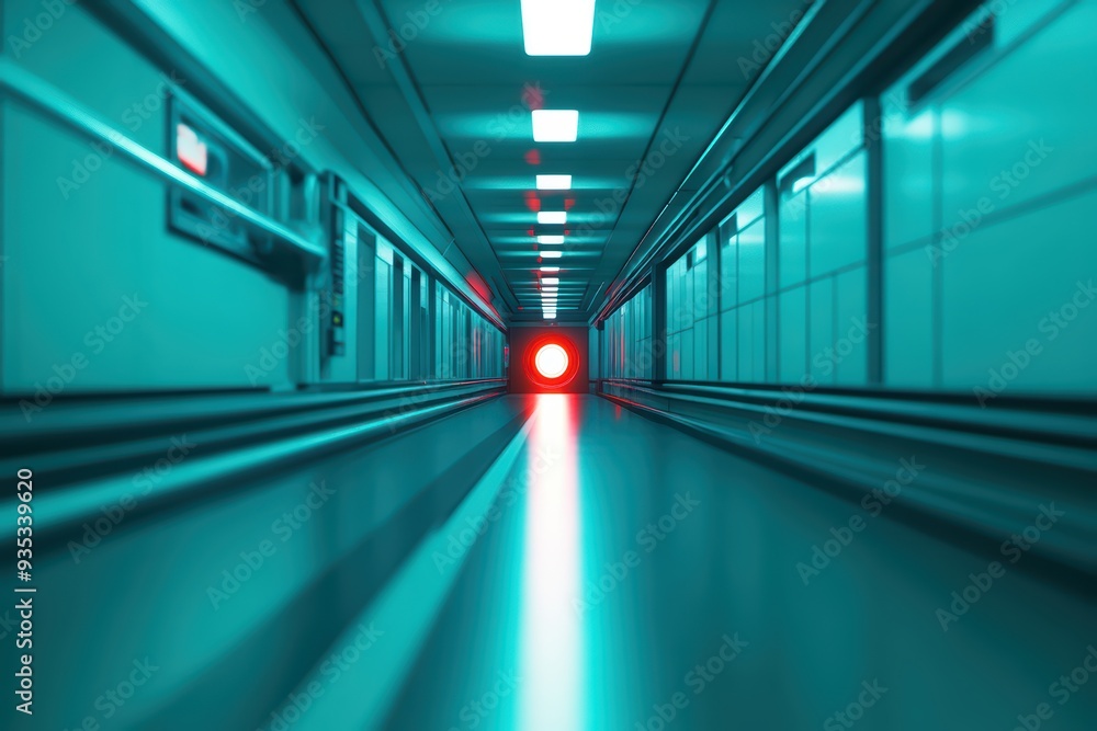 Poster futuristic corridor with glowing lights, creating a captivating atmosphere. ideal for technology and
