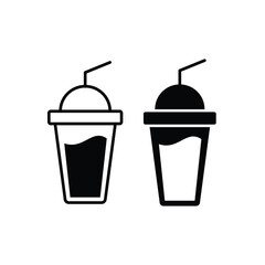 Coffee cup black and white flat vector icon design. Iced coffee in plastic cup symbol and clip art