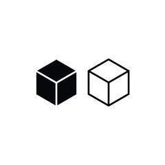 Cube black and white flat vector icon design. Cube symbol and clip art