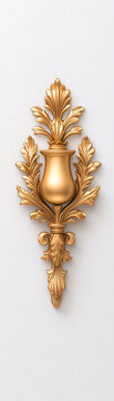 A gold leafed design with a flower and a vase. The design is ornate and intricate