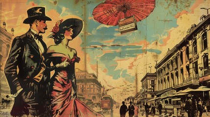 Vintage Street Scene with Couple.