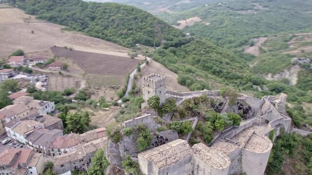 Aerial view of Roccascalegna Castle, Chieti, Abruzzo, Italy