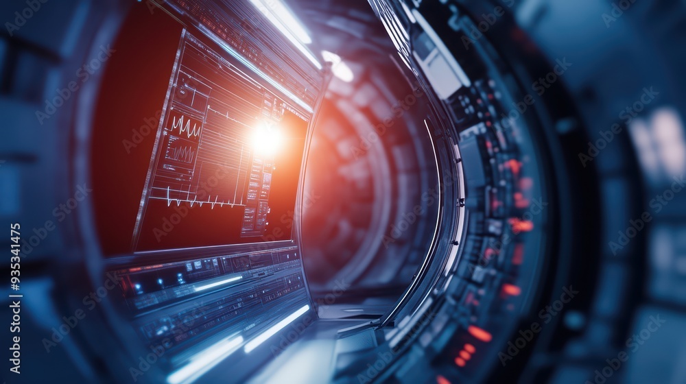 Aufkleber futuristic technology interface showcasing intricate patterns and glowing elements, perfect for sci-