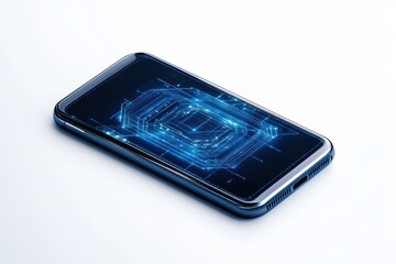 Modern smartphone displaying a glowing circuit design on its screen, symbolizing technology and innovation.