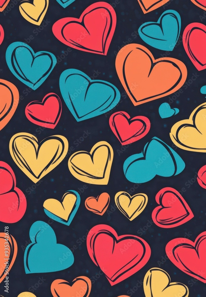 Poster bright and cheerful, this seamless pattern features colorful hearts that add joy and love to any des