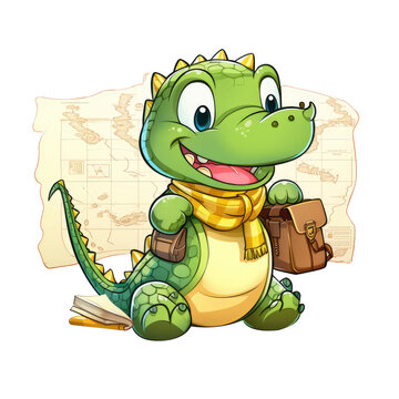 recommend clip art: Cute Adventurer Crocodile with Treasure Map Clipart Illustration