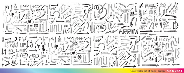 Obraz premium cute vector set of hand-drawn arrows,Hand drawn set of speech bubbles with handwritten, doodle arrows for graphic and web design