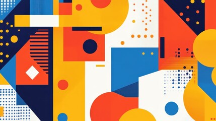 Obraz premium Vivid geometric shapes clash with an abstract background in this modern flat illustration, bursting with texture and style.