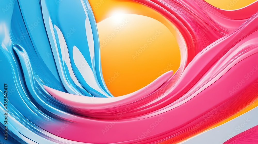 Poster vibrant abstract swirl of colorful paint in blue and pink hues, creating a dynamic and eye-catching 