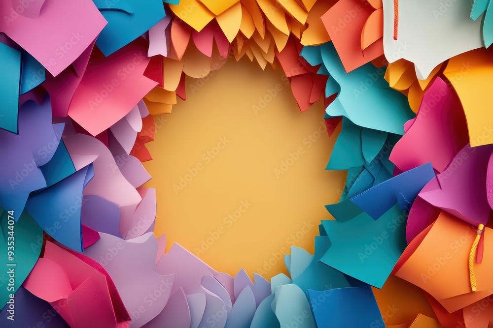 Poster vibrant paper cut-out frame with colorful layers, creating a stunning background for creative projec