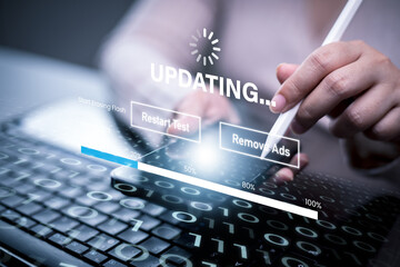 Man using laptop with Update Software Computer Program Upgrade Business Technology Internet, Update...