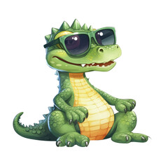 Fototapeta premium Cute Crocodile with Sunglasses Clipart Illustration