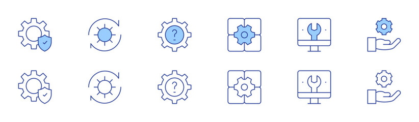 Setting icon set in two styles, Duotone and Thin Line style. Editable stroke. app settings, computer, gear, settings