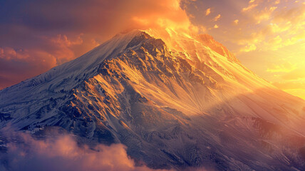 a plateau mountain glowing in the golden light of a setting sun