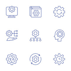 Setting icons set. Thin Line style, editable stroke. system update, settings, time management, process, management, setting