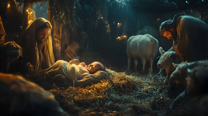 Jesus Christ being born and meeting his parents