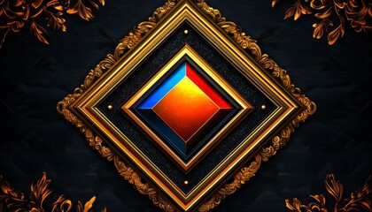 Ornate Golden Frame with Multicolored Diamond Shape