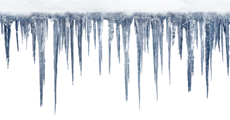 Long icicles on isolated background for overlaying on a dark background.