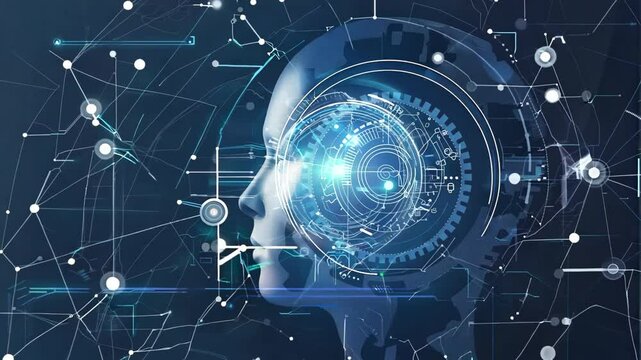 A futuristic representation of artificial intelligence merging with human thought, showcasing technology and innovation in design.