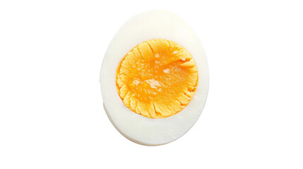 boiled egg, cut in half, a bright yellow yolk.
