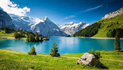 swiss mountain lake, AI generated