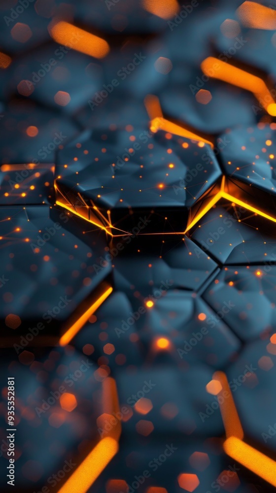 Aufkleber a captivating hexagon pattern exhibits futuristic technology, featuring glowing orange lines intersp