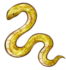 水彩風に描いた金色のヘビの巳年年賀状素材