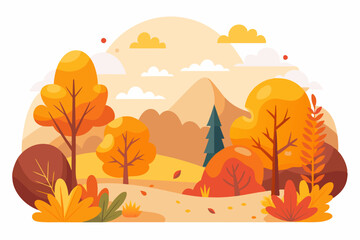 Autumnal Landscape with Trees, Clouds, and Mountains