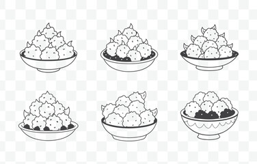 Print Pakoras Line Art Vector Set Delicious Indian Snack Outline Illustrations for Creative Projects