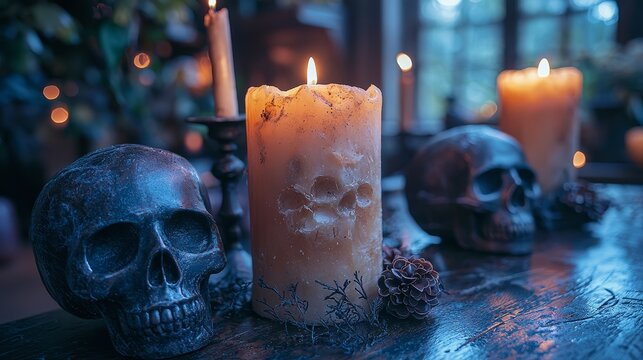  Seasonal Gothic Halloween decorations with spoo  350 candle, flame, christmas, light, wax, fire, decoration, candles, burning, holiday, object, celebration, candlelight, black, burn, dark, wick, colo
